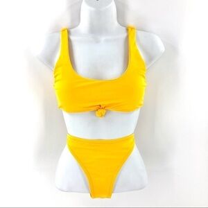 High Waist Knotted Bikini Yellow Swimsuit High Cut Sporty Size Small